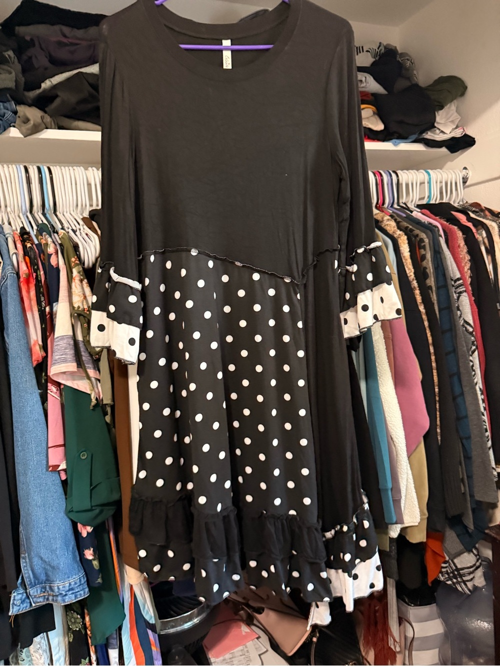 Celeste Black and White Polka Dot Ruffle Dress